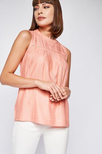 Peach Self Design Straight Top, Peach, image 2